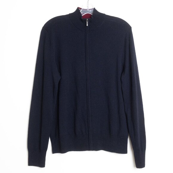 Brooks Brothers Merino Wool Full Zip Sweater Navy Blue Preppy Italian - Picture 2 of 12
